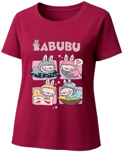 Labubu Graphic T-shirts 4 Pack, Loose Fit Short Sleeve Tees with 4 Designs for Labubu Lover Black+White+Grey+Red / XXXL