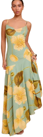 Floral Printed Strappy Cowl Neck Maxi Dress