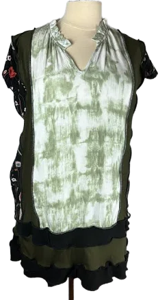 Upcycled Butterfly Style Green Spring Floral Dress Stitched with Recycled Patchwork Size 2X made by SThreads