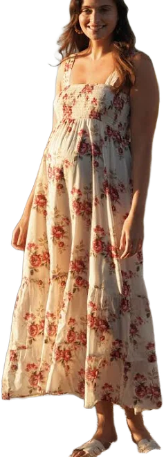 Maxi Maternity and Nursing Dress with Rose Print