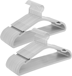 SONGMICS Clothes Hangers 50 Pack, Heavy-Duty Plastic Hangers, Coat Hangers with Wide Shoulder Notches, Pant Bar, 360° Swivel Hook, Space-Saving, 16.4 Inches, for Closet, Gray UCRP060G01