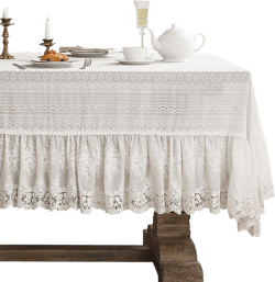 patdrea Vintage White Lace Tablecloth,Design Embroidered Cotton Ruffle Table Cloth for Rectangle Table,Elegant Rustic Fabric Decorations for Wedding Party Thanksgiving Christmas 55"*71" White Lace 55" x 71" (Rectangular)