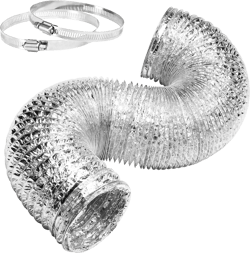 YSSOA 4" Non-Insulated Air Aluminum Ducting Flexible Dryer Vent Hose 8 Feet Long for Heating Cooling Ventilation and Exhaust, 2 Clamps Included, Silver 4'' 8' Ducting