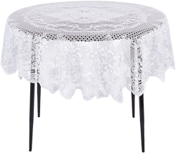 Juvale Round White Lace Vintage Tablecloth, Floral Pattern for Wedding Reception, Christmas Party (59 In)