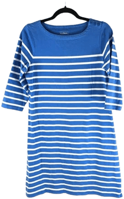 L.L. Bean Women's Nautical Striped Boat Neck 3/4 Sleeve Dress