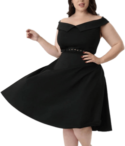 Unique Vintage Plus Size 1950s Off-the-Shoulder Swing Dress