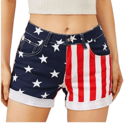 Women's American Flag Stretchy Denim Shorts