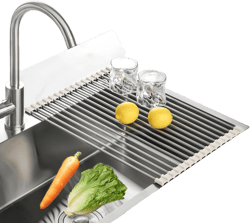 Roll Up Dish Drying Rack, 17.7" x 11.8" Over The Sink Dish Drying Rack, Kitchen Dish Rack Foldable Dish Drainer, Stainless Steel Dish Drying Rack for Kitchen Sink Counter Storage (Grey) 17.7*11.8"