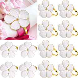 Patelai 72 Pcs White Flower Napkin Rings Bulk, Holiday Gold Cloth Napkin Rings Floral Serviette Buckles Party Table Decor for Baby Shower Fall Thanksgiving Wedding Banquet Dinner Daily Use