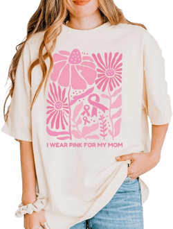 AscendantFireDesigns Custom Breast Cancer Awareness Month Comfort Colors Shirt, Personalized I Wear Pink for Breast Cancer Shirt, Boho Floral Pink ...