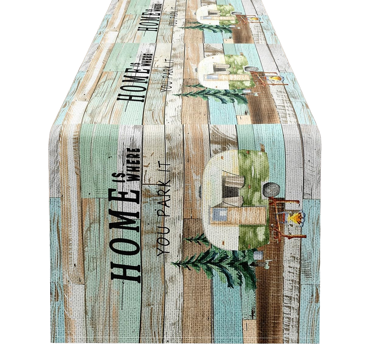 Erosebridal Camper Table Runners,Happy Camper Dresser Runners,Rv Camper Accessories Tabletop Decor for Dining Living Room Bedroom,Cartoon Style Rectangular Runner,Vintage Lodge Table Runner 13x90 13" X 90"