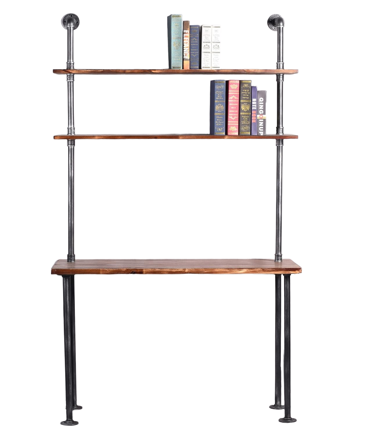Diwhy Industrial Style Office Decor,Computer Desk 47.2"×20"×79" with 2-Tier Storage Pipe Shelves,Bookshelf Laptop Desk,Studying Writing Table Workstation with Hutch for Home Ofiice 47.2" L