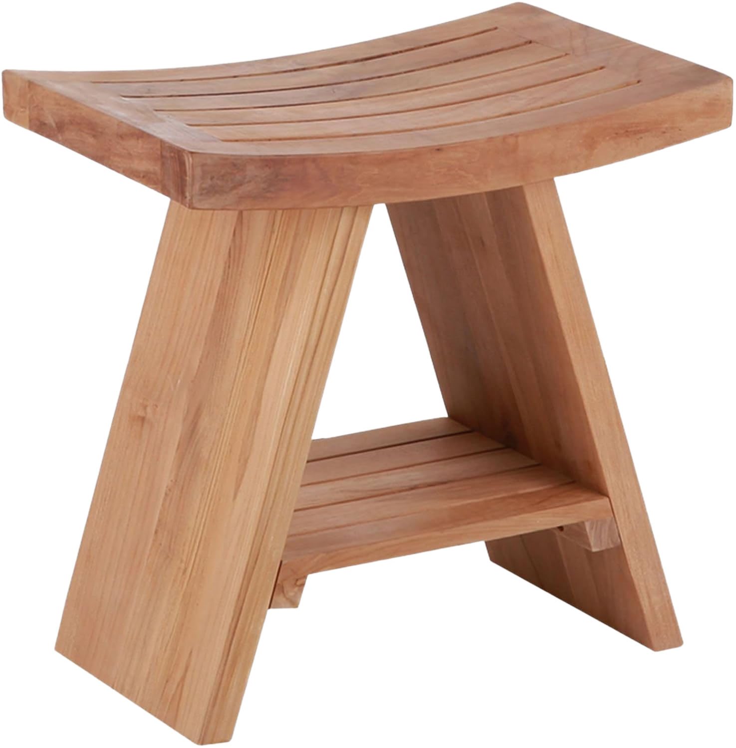 NORDIC STYLE TEAK Shower and Bath Stool, Teak Wood Shower Bench, Indoor and Outdoor Use 17.7" (Natural Finish w/Curved Seat)