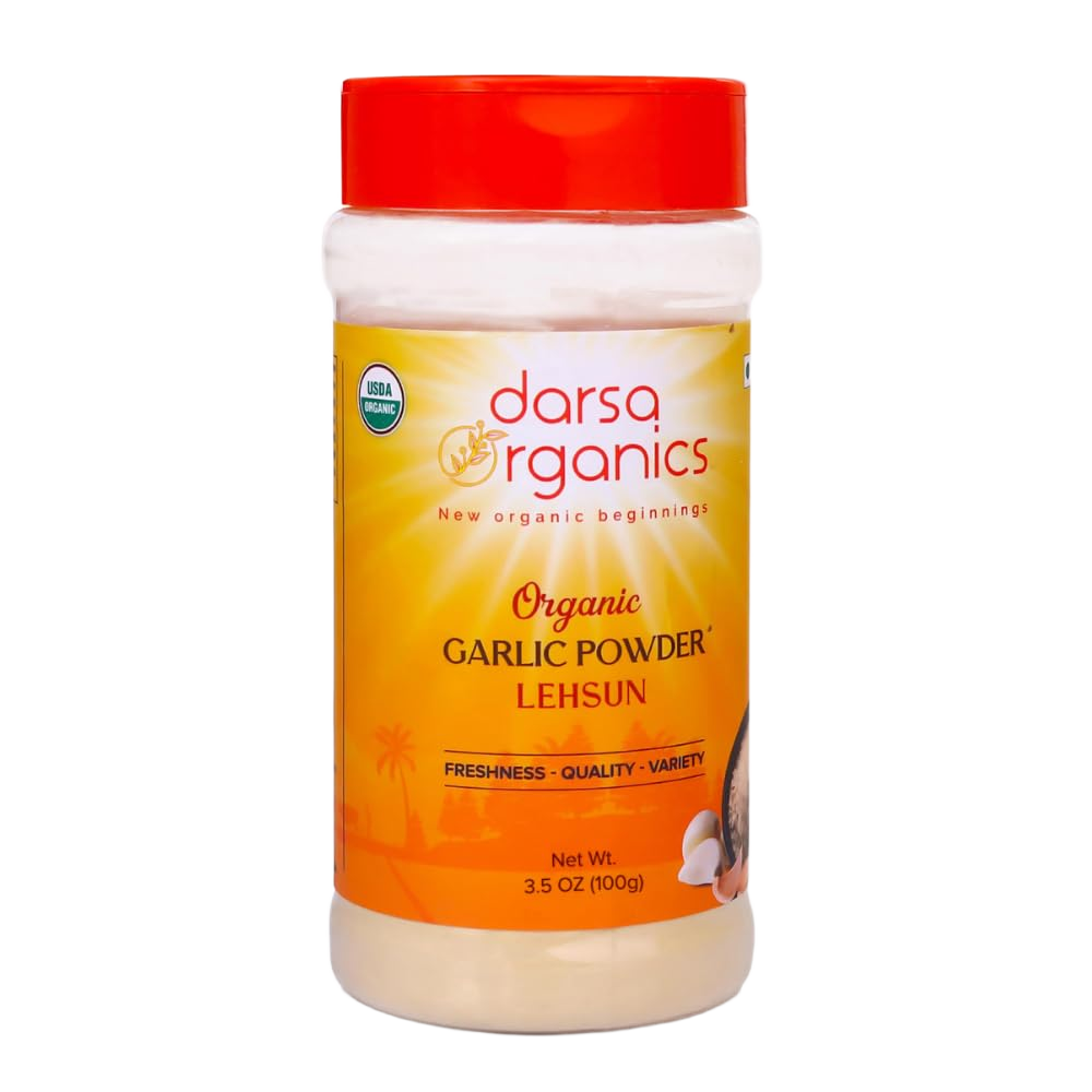 Darsa Organics Garlic Powder 3.5 oz - Lehsun Powder, Garlic Powder Organic, Aromatic Garlic Powder Seasoning for Cooking, Curries, Soups & Marinades, Chemical-Free Spice in BPA-Free Jar, USDA Organic Garlic Powder 3.5 Ounce (Pack of 1)