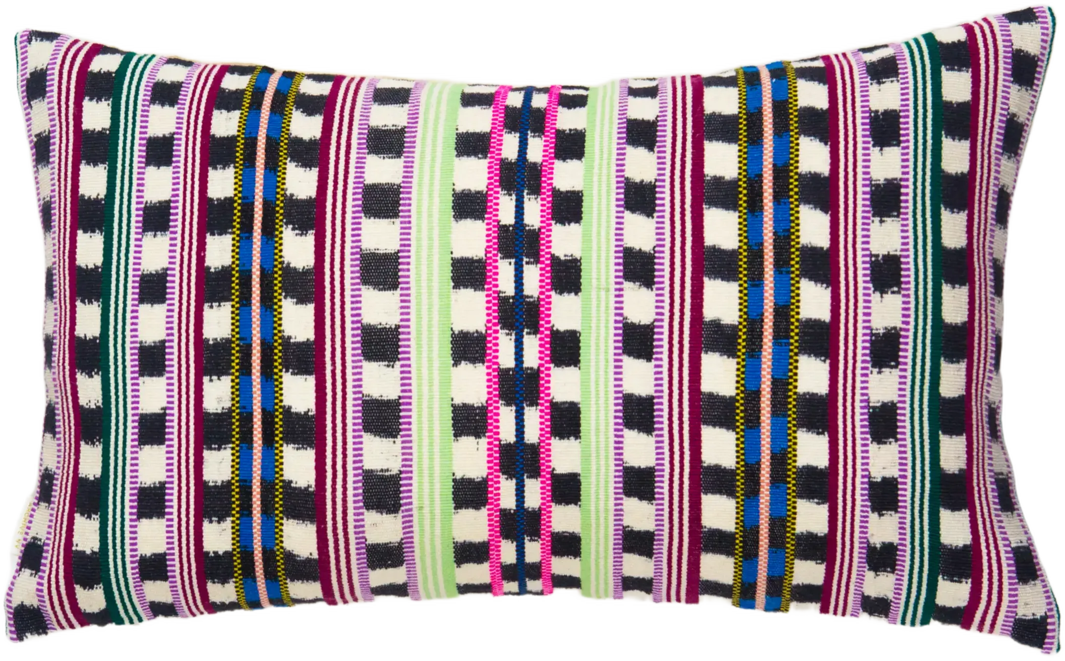 Archive NY Santiago Lime and Pink Handwoven Cotton Ikat Rectangle Throw Pillow