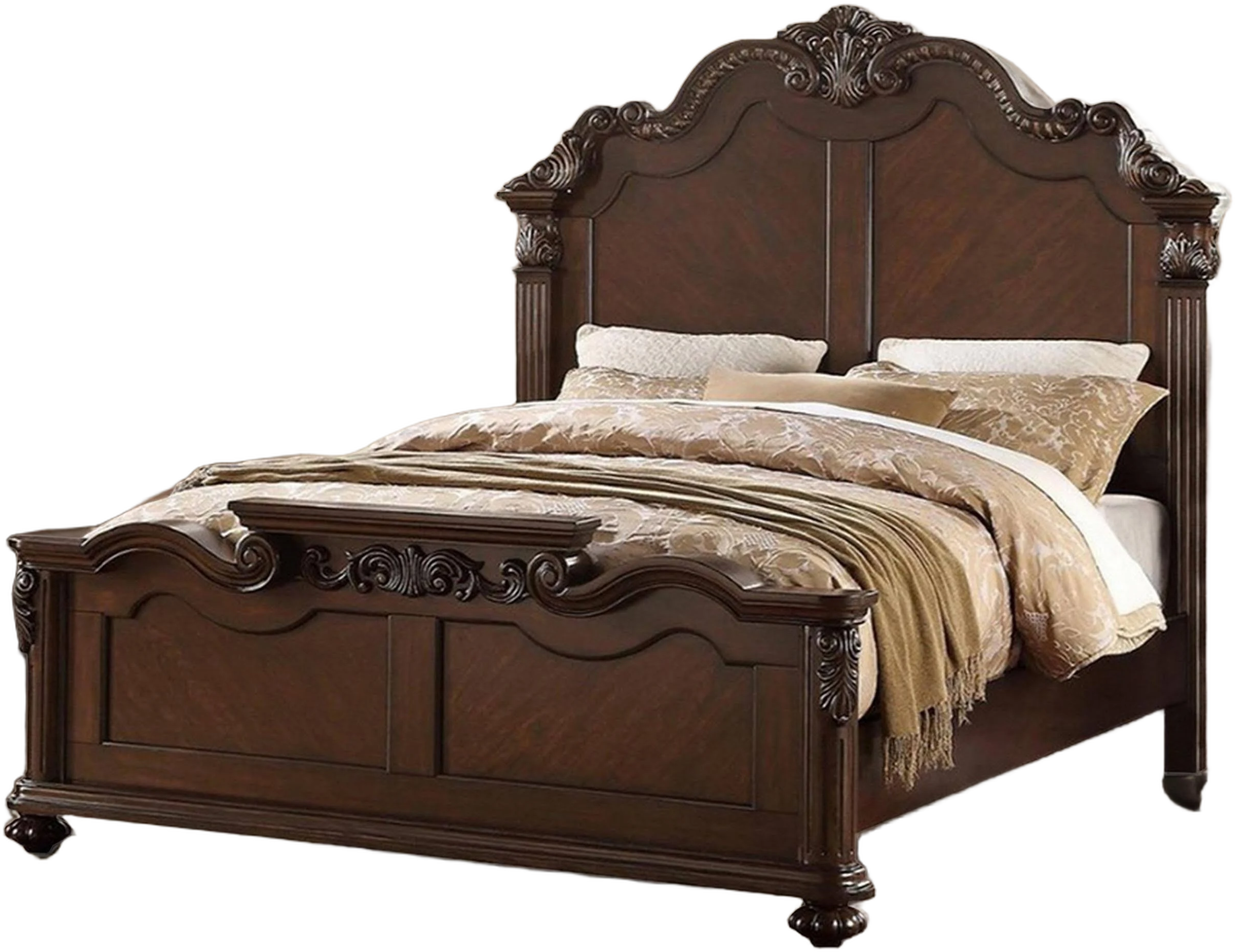 Benjara Splendidly Carved Queen Wooden Bed
