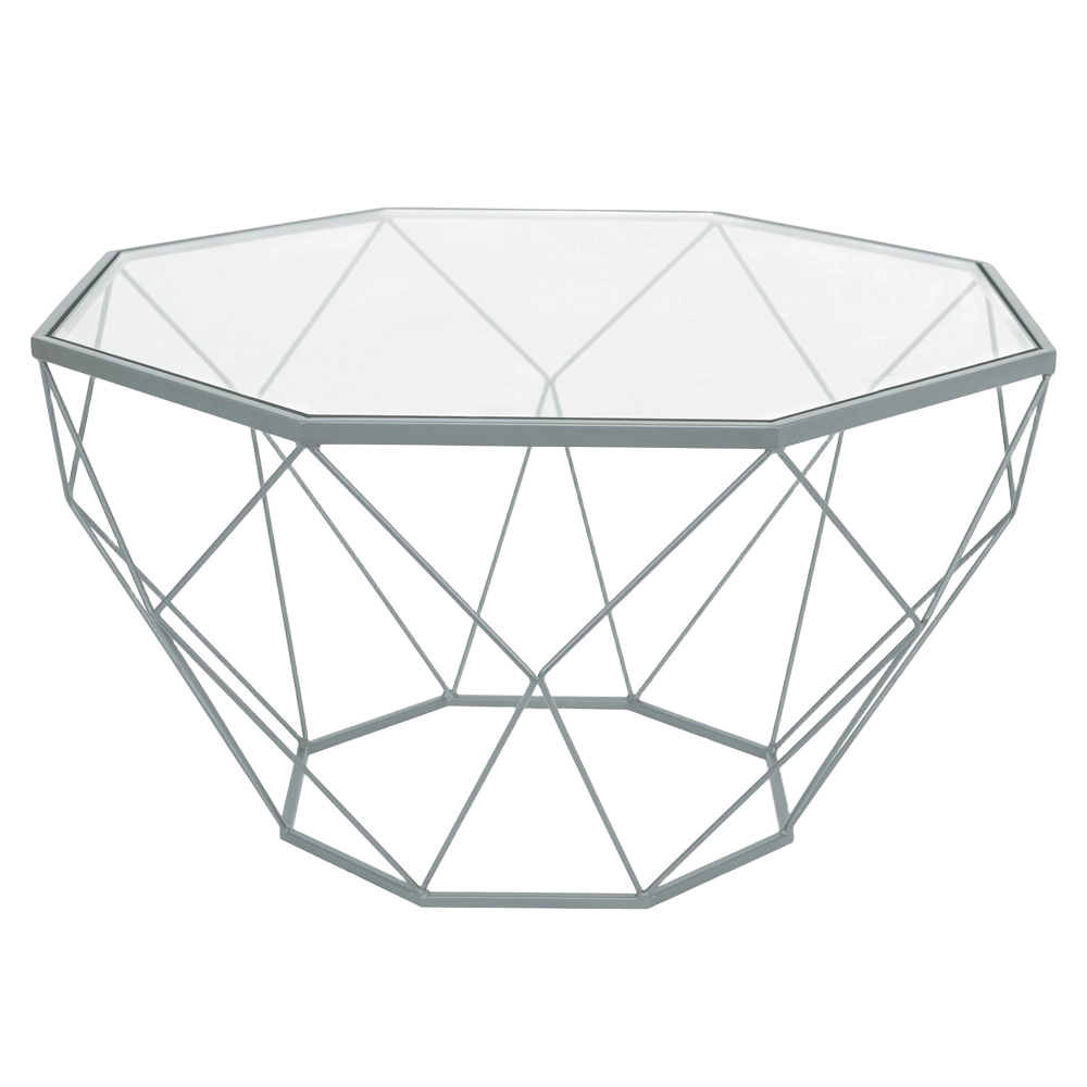 LeisureMod Malibu 31" Octagon Coffee Table - Modern Glass Top, Geometric Wireframed Accent Table, Perfect for Living Rooms and Small Spaces