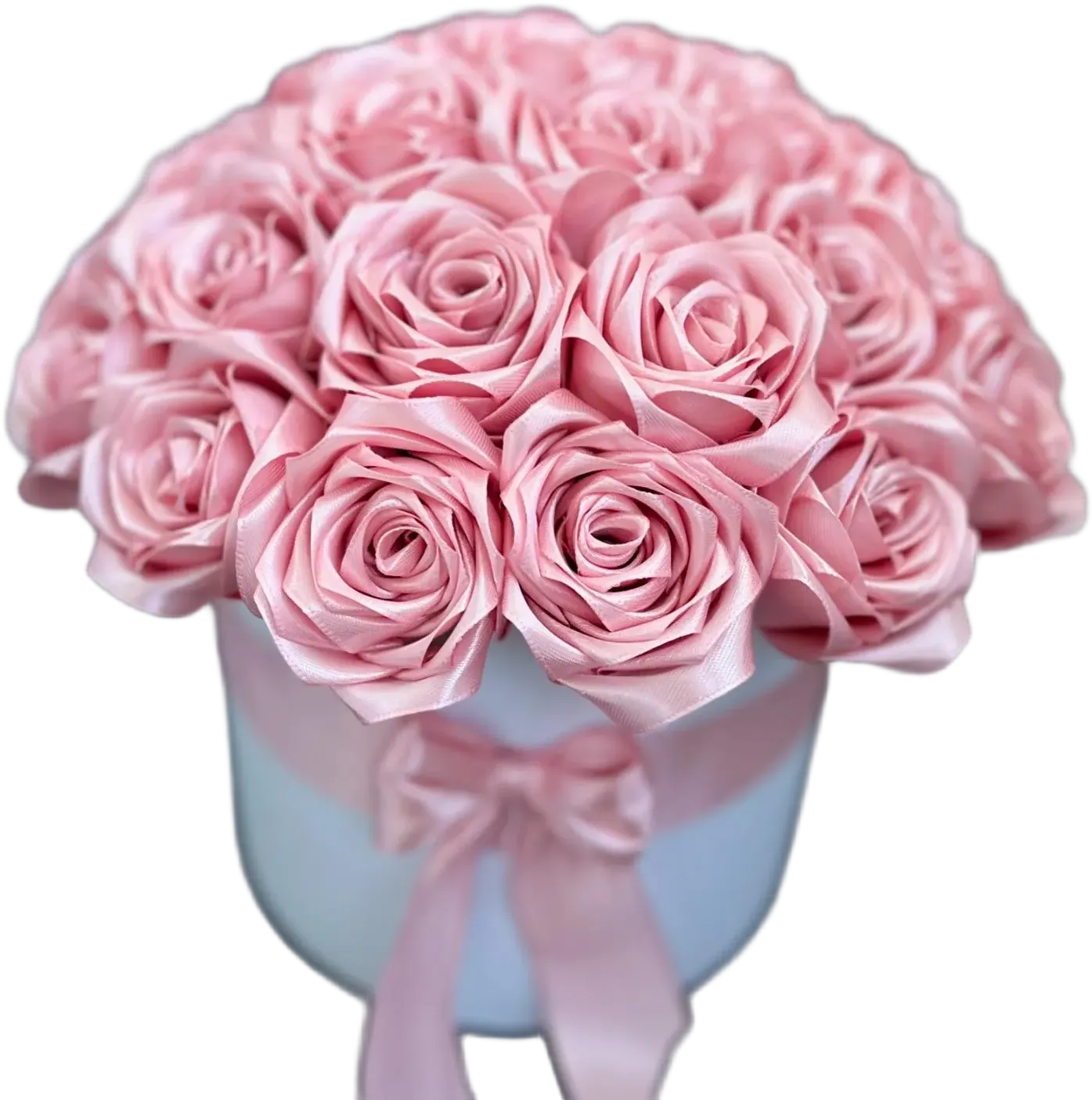 Soft Pink Satin Flower Arrangement in Pot, Wedding Bouquet, Artificial Satin Ribbon Rose, Blush Pink Room Decor, Elegant Satin Flowers