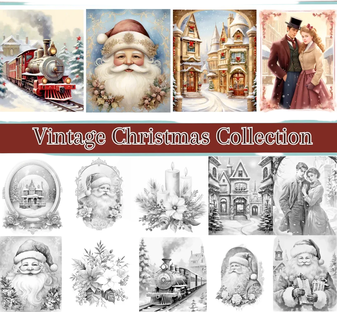 Vintage Christmas Adult Coloring Pages, 42 Digital Downloads, Beautiful Portraits Coloring Page, Christmas Coloring Page, Vintage Portraits