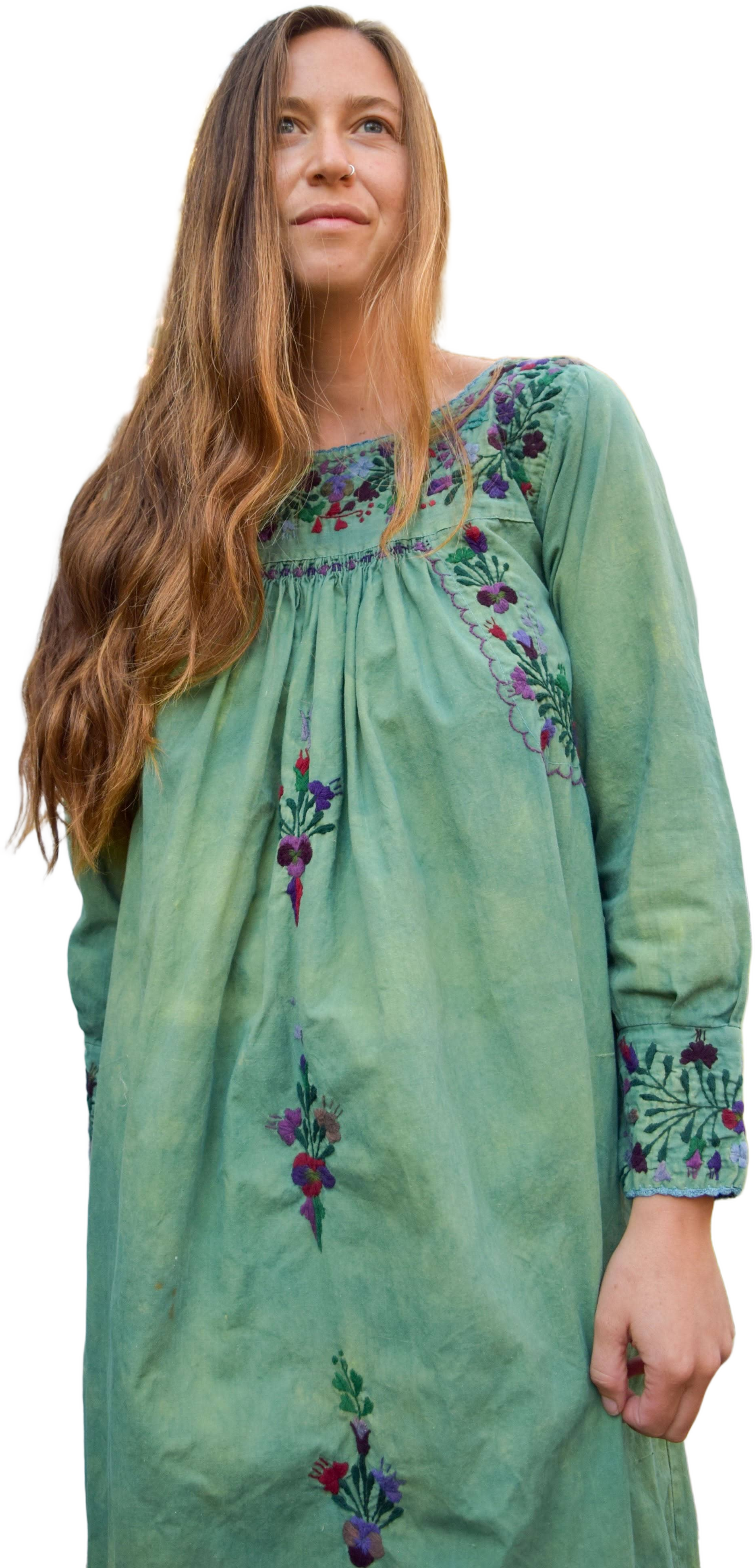 Rooted Botanics Long Sleeve Traditional Huipil Maxi Dress