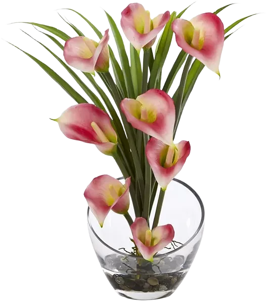 Nearly Natural 15.5" Calla Lily and Grass Artificial Arrangement in Vase