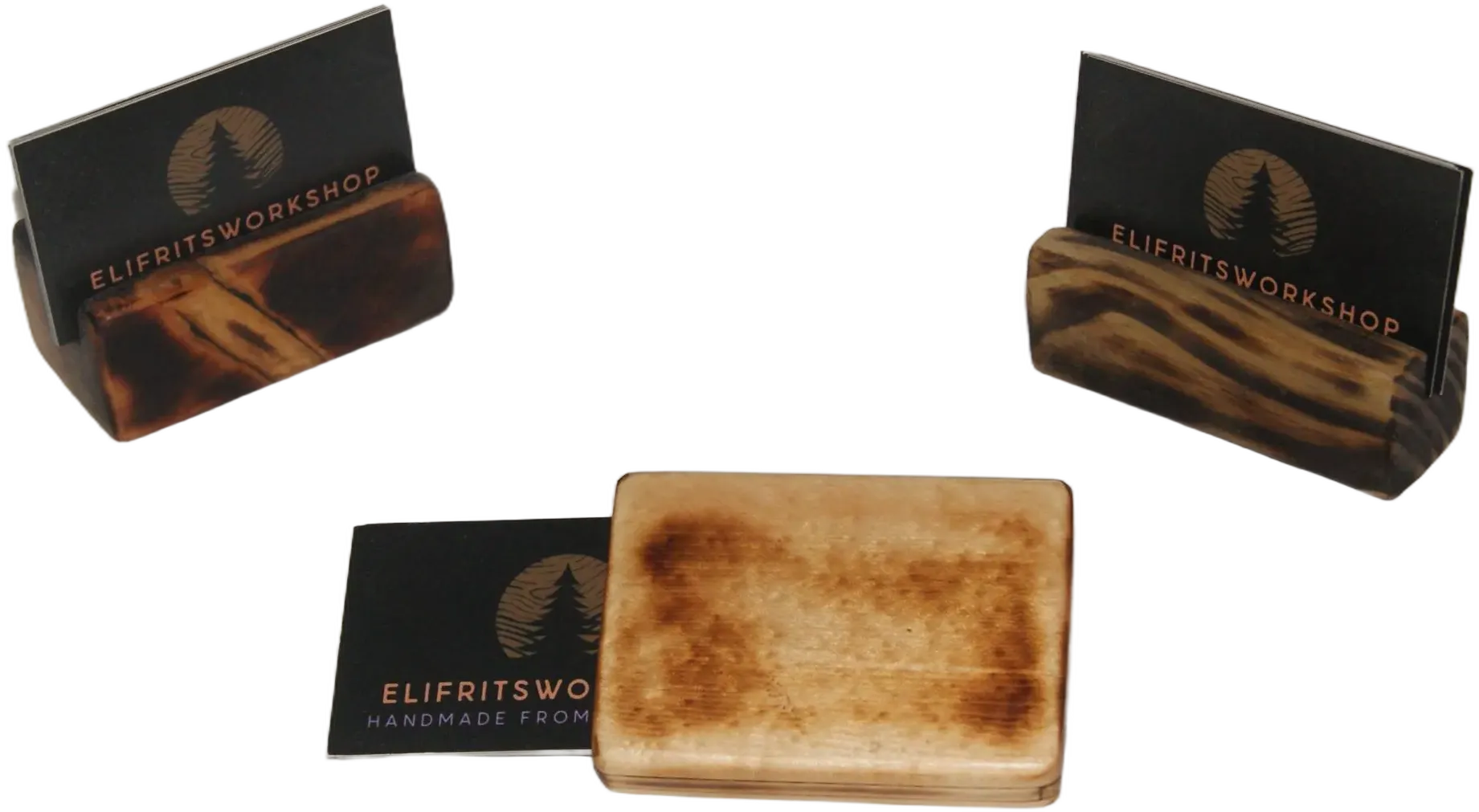 Handcrafted Wooden Business Card Holders - Rustic Burnt Wood Finish