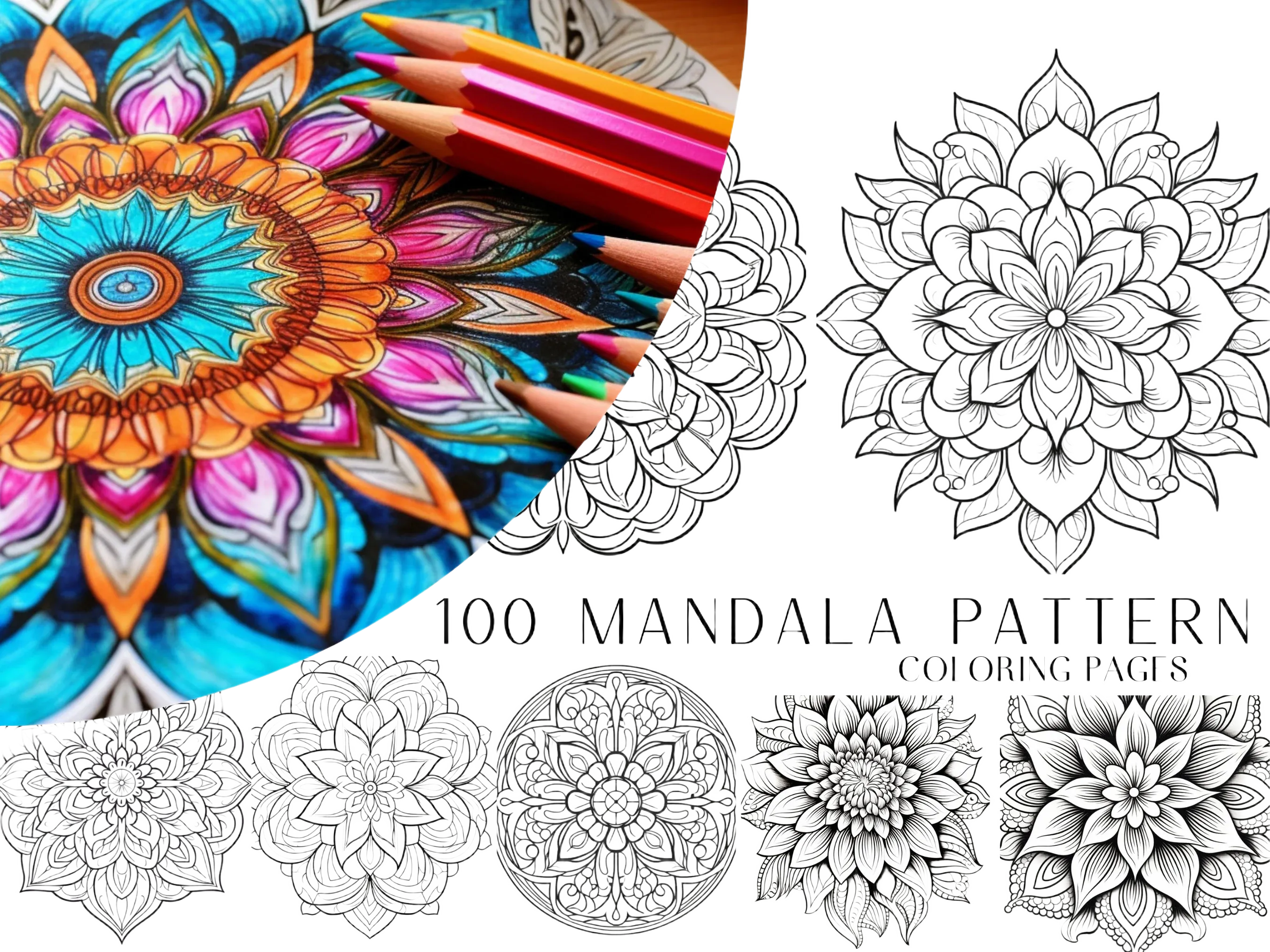 100 Mandala Coloring Pages, Intricate Mandala Patterns, Adult Coloring Book, Digital Coloring Sheets, Instant Download, Printable PDF File