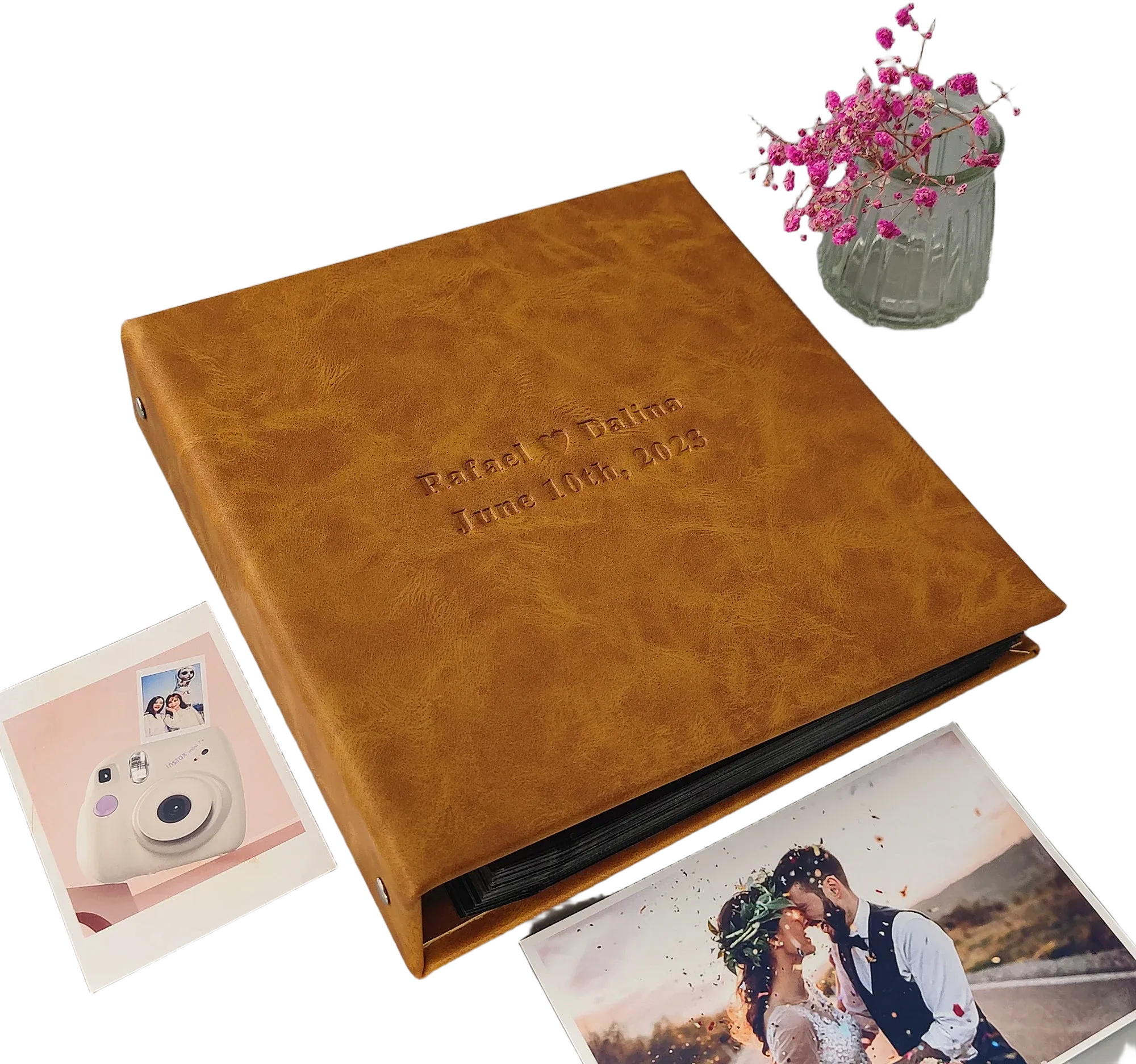 Personalized Photo Album, Ring Binder Slip in Photo Book, Leatherette Album for 100-200 4x6 Photos,