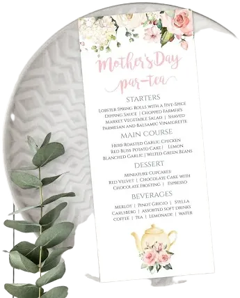 Mother's Day Tea Party Menu Cards