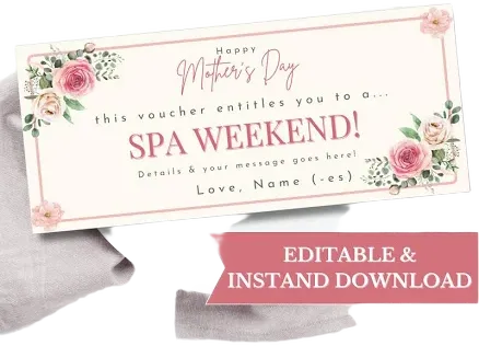 Mother's Day SPA Weekend Gift Certificate Template