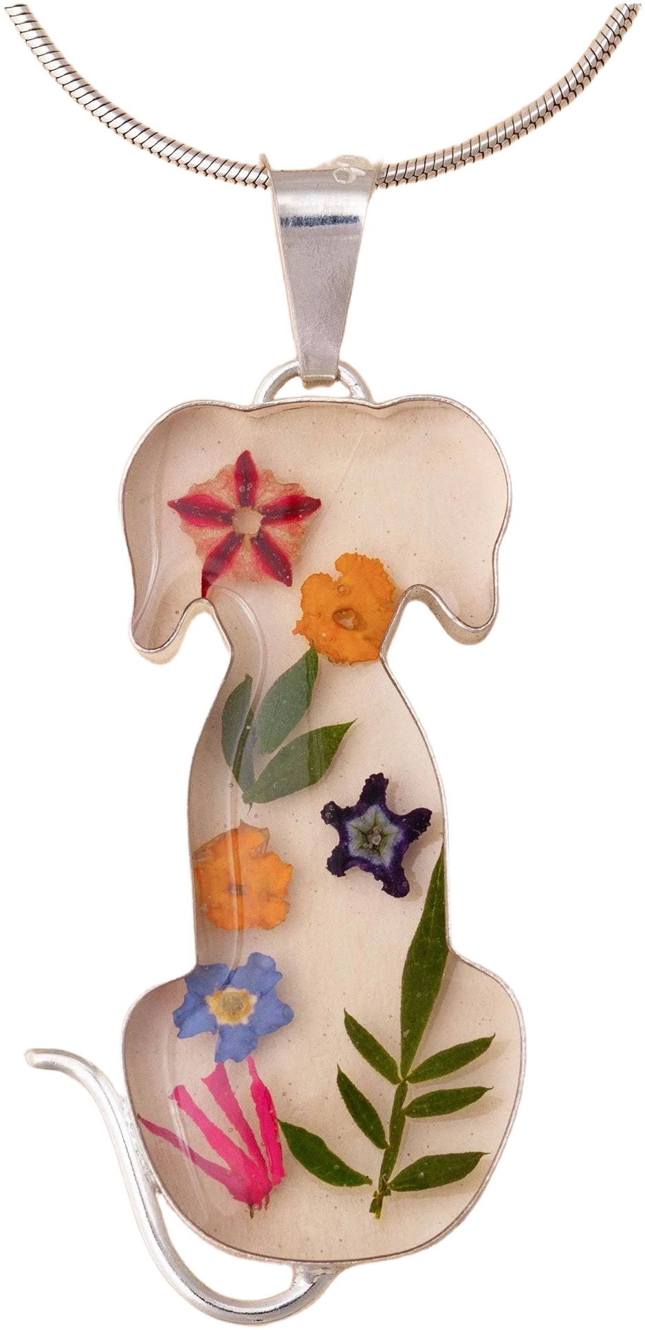 Real Flowers & Sterling Dog Necklace