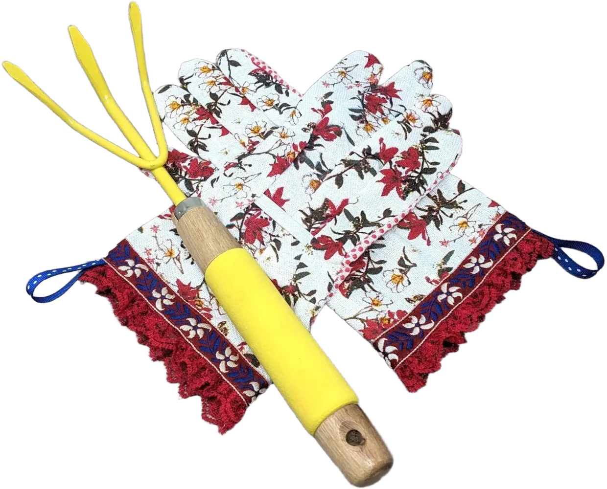 Red, White and Blue Gardening Gloves. Spring Floral and Red Lace Ruffle. Americana Work Gloves for Women. Mother&#39;s Day Gardener Gift.