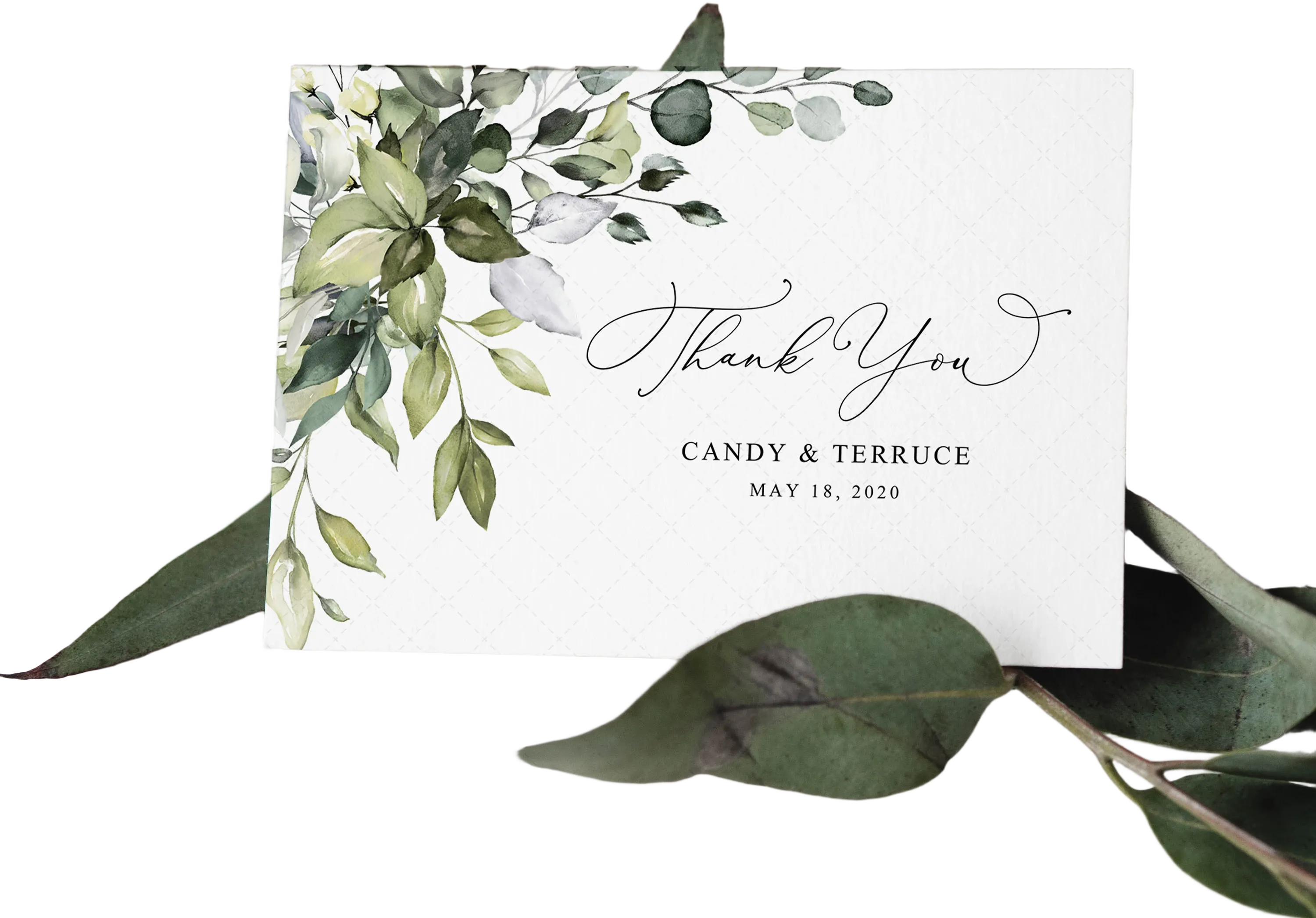 Greenery Thank You Card Template, Eucalyptus Wedding Thank You card, Printable Thank You Card, INSTANT DOWNLOAD PDF, Editable Template G19