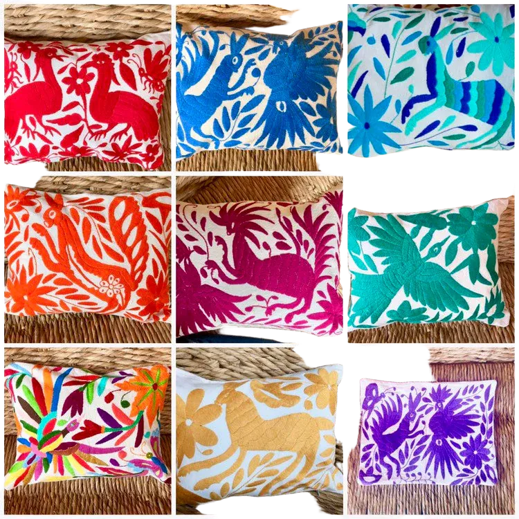 Otomi Lumbar Pillow Cover, Out Door Decor, Embroidered Pillow Cover, Mexican Sham, Tenango, Patio Decor, Mexican Home Decor