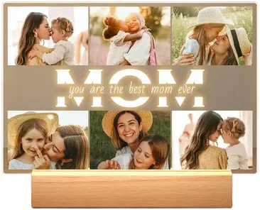 Personalized Mothers Day Gifts Custom Picture Frame with Photos and Night Light
