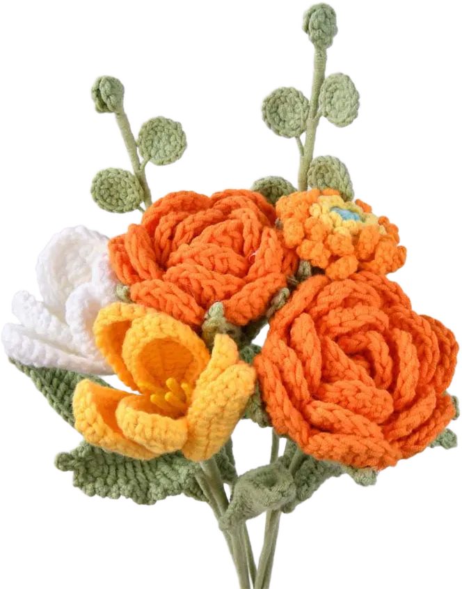 7Pcs Crochet Flowers For Autumn Decor,Handmade Knit Rose Tulip Daisy Bouquet,Bridal Bouquet,Birthday/Anniversary/Thanksgiving/Christmas Gift