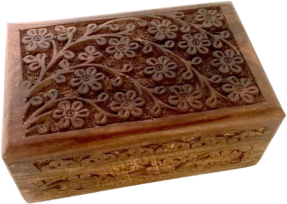 New Age Imports Floral Carved Handmade Wooden Jewelry Box