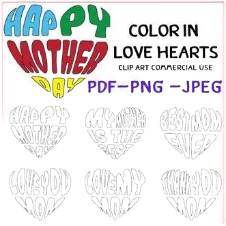 Mother's Day Color in Love Hearts Clip Art