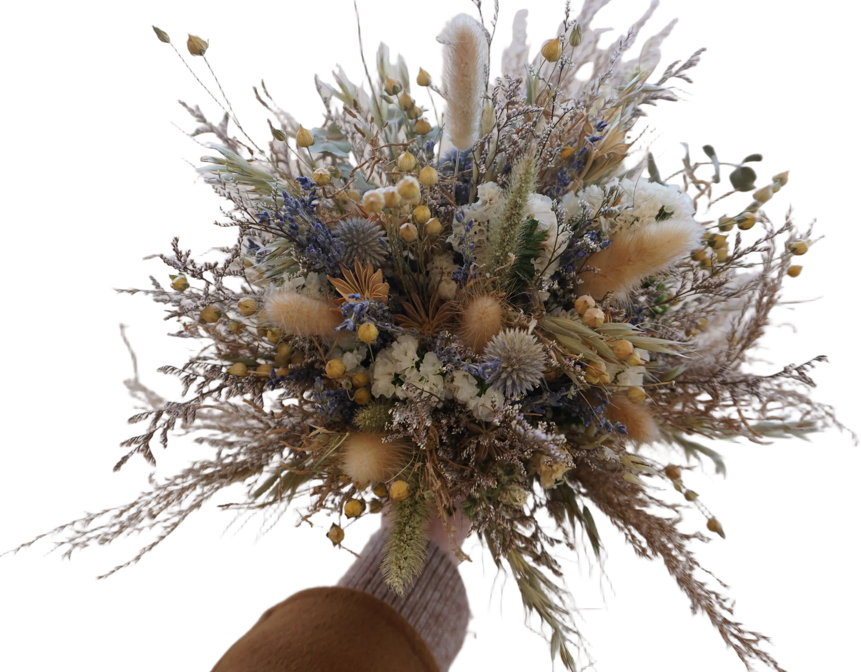 Blue Thistle Burgundy Dried Flowers / Rustic lavender bouquet / Preserved Daisy Flowers Greenery Bouquet /Fall Winter Bridal bouquet