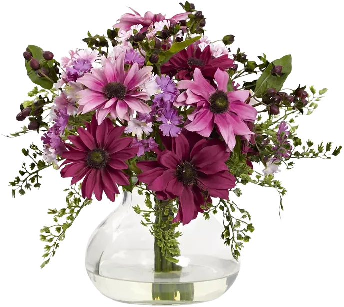 Nearly Natural Mixed Daisy Artificial Floral Arrangement with Vase