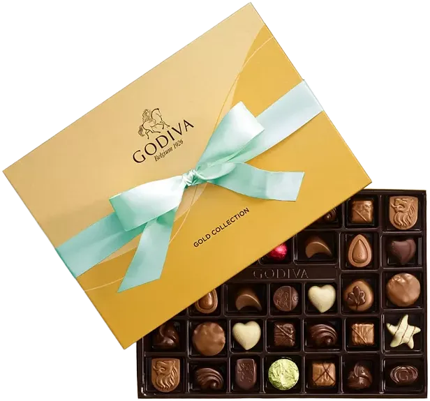 Godiva Assorted Milk Chocolate Gift Box with Aqua Ribbon, 36 Pieces