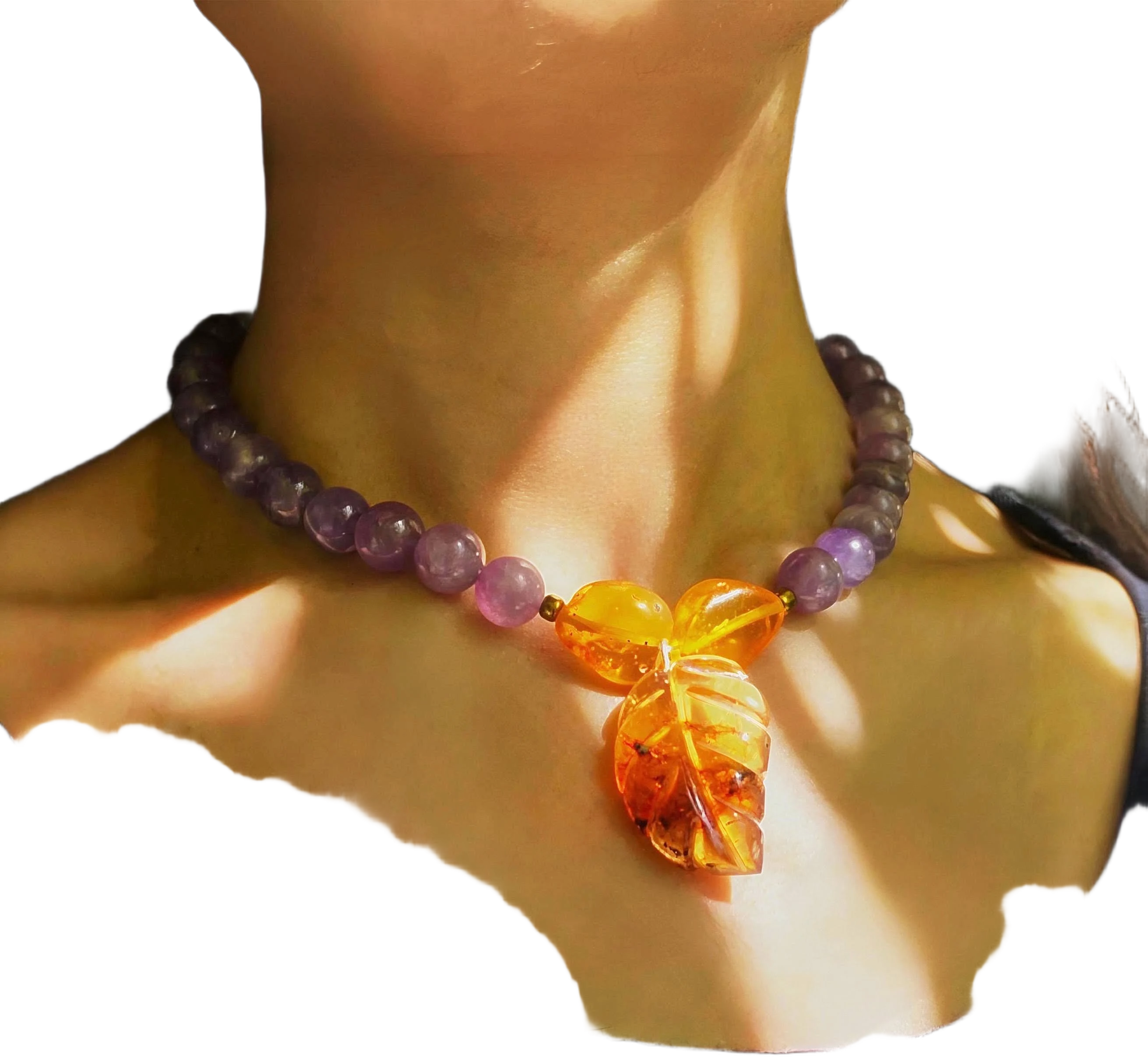 MAUNAVIBES Women's Handmade Dominican Amber and Amethyst Jewelry Set