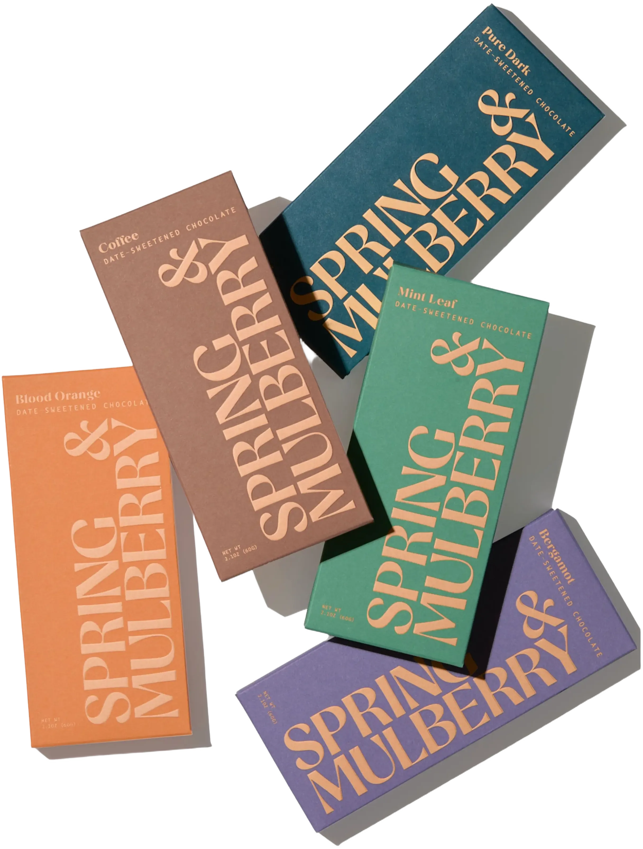 Spring & Mulberry Essence Variety Pack Date Dark Sweetened Chocolate Bars 5-Piece Gift Box