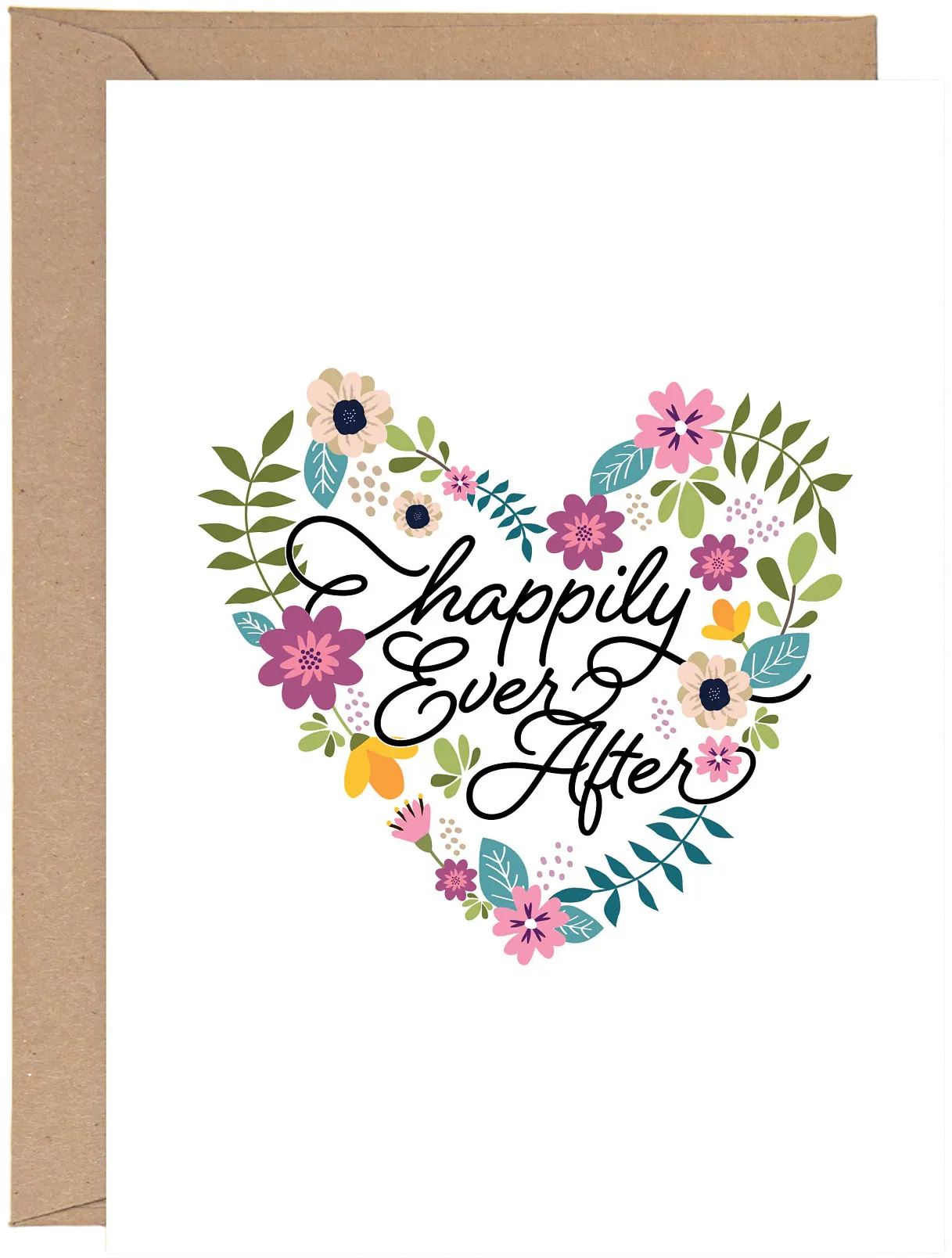 PRINTABLE Happily Ever After Lettering Floral Heart Congratulations Wedding Anniversary Love Greeting Card Instant Digital Download PDF