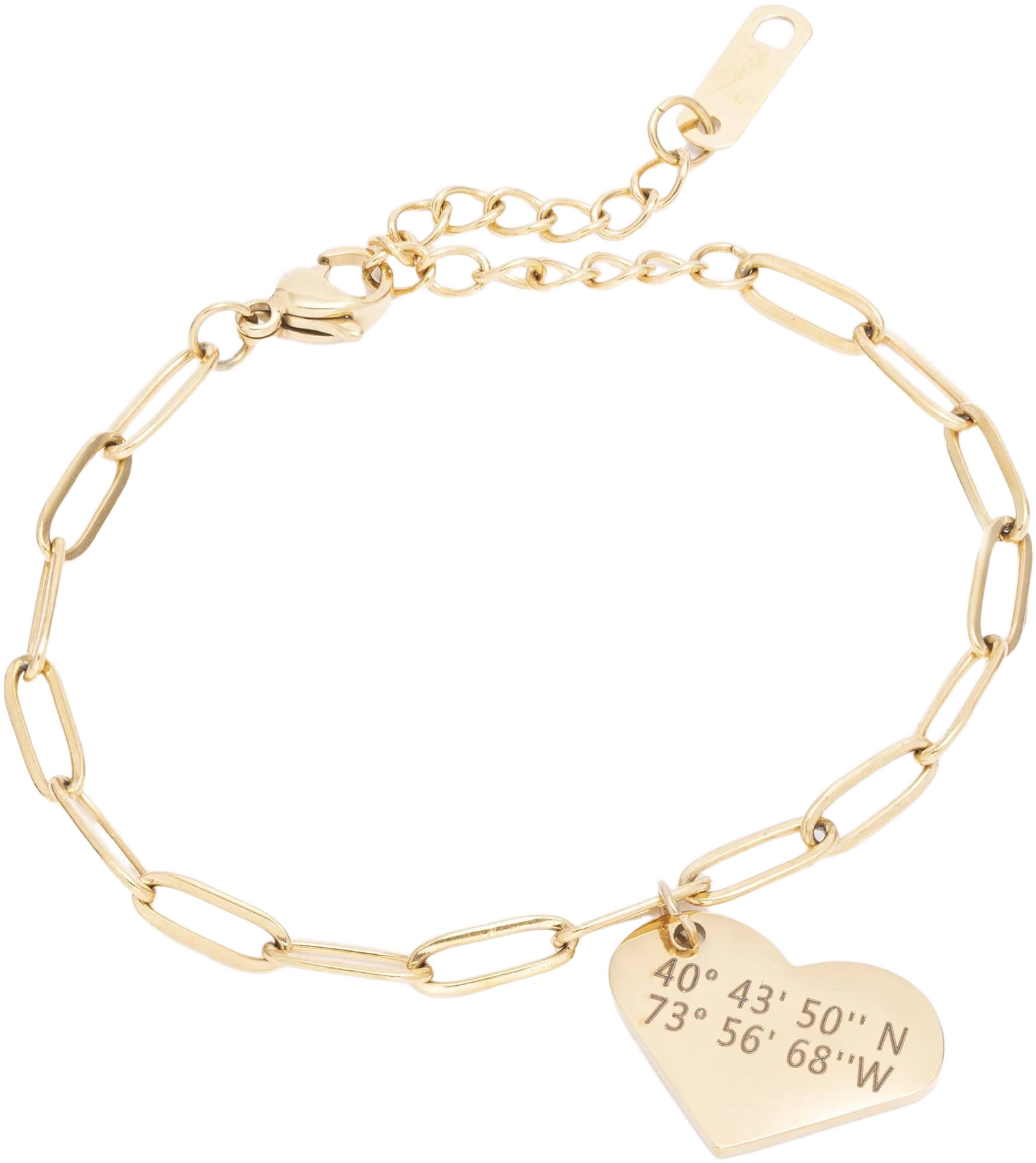 MignonandMignon Personalized Engraved Heart Pendant Paperclip Chain Bracelet
