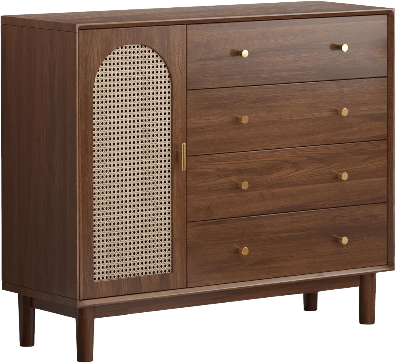 Drawer Dresser with Rattan Finish for Bedroom Furniture.Wood Dressers & chests of Drawers,Beveled Edge Design.Hand-Polished.Bedroom Storage and Dresser Organizer for Living Room (TD02) 15.8"D x 47.2"W x 39.4"H (4 Drawers)