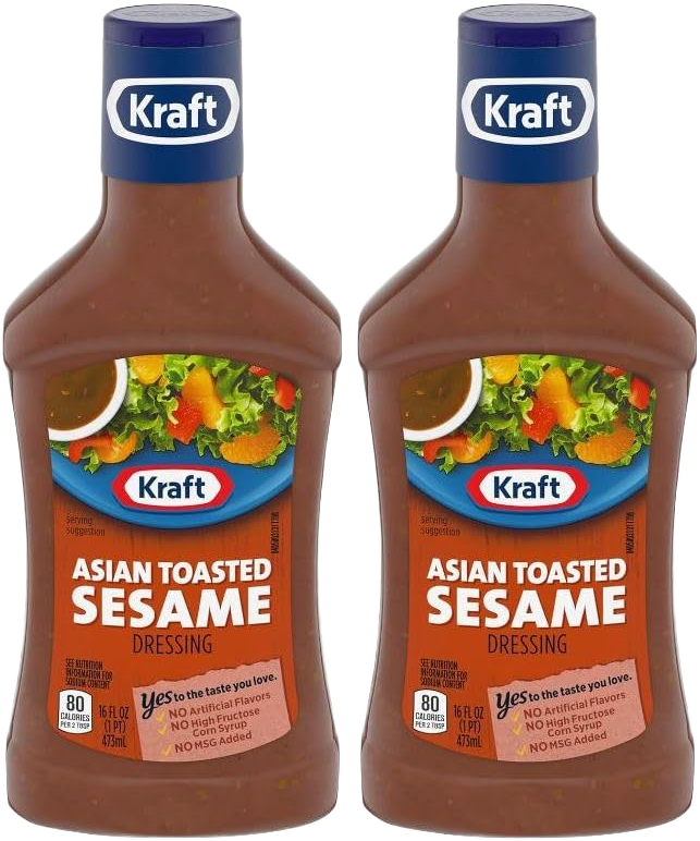 Kraft Asian Sesame Salad Dressings, 16 fl oz Bottles, Pack of 2, Bundled With V2U Utensil Set