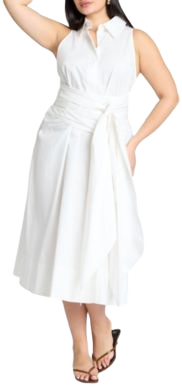 ELOQUII Plus Size Tie Front Poplin Midi Dress
