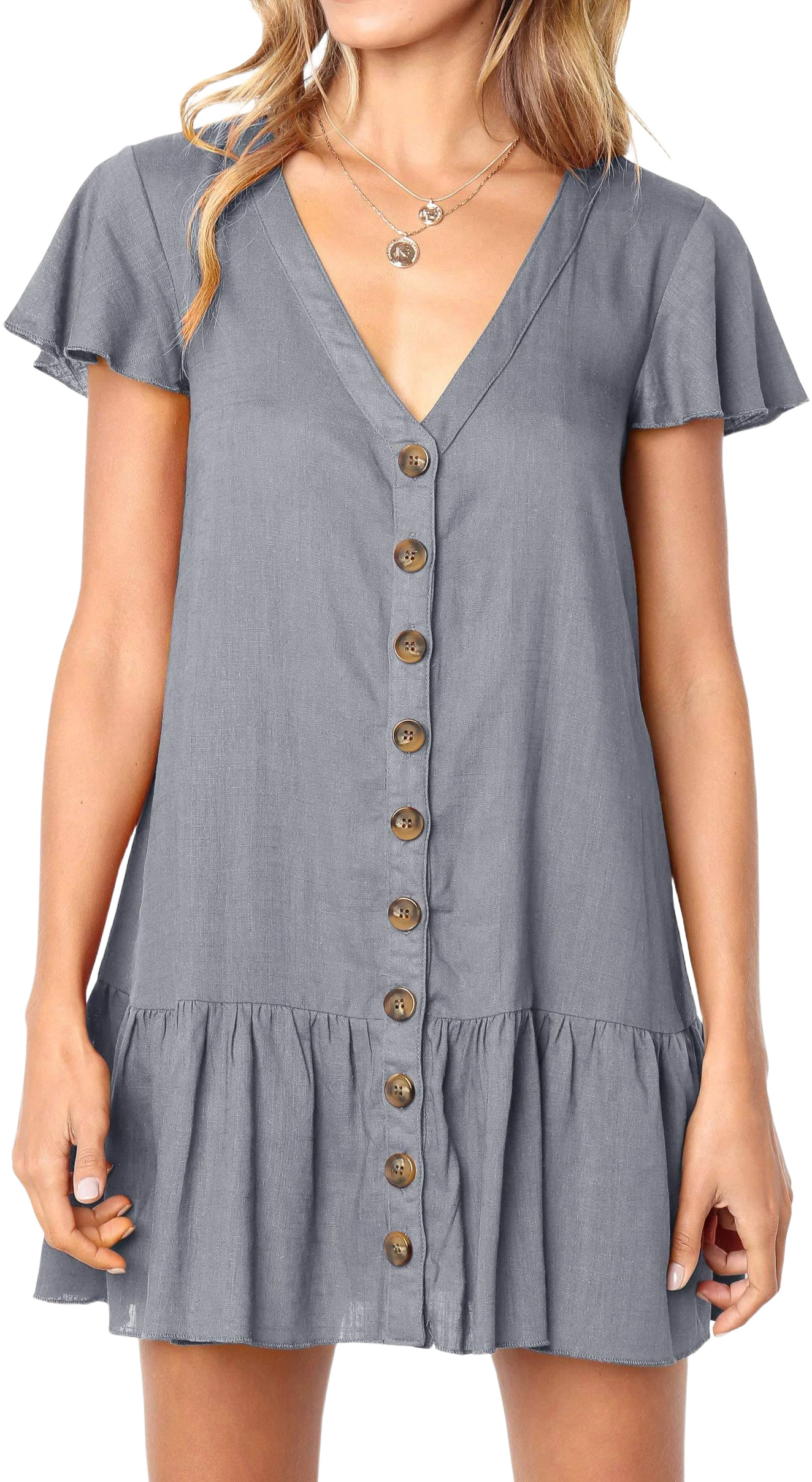 Women's Polka Dot V-Neck Loose Mini Dress with Ruffles