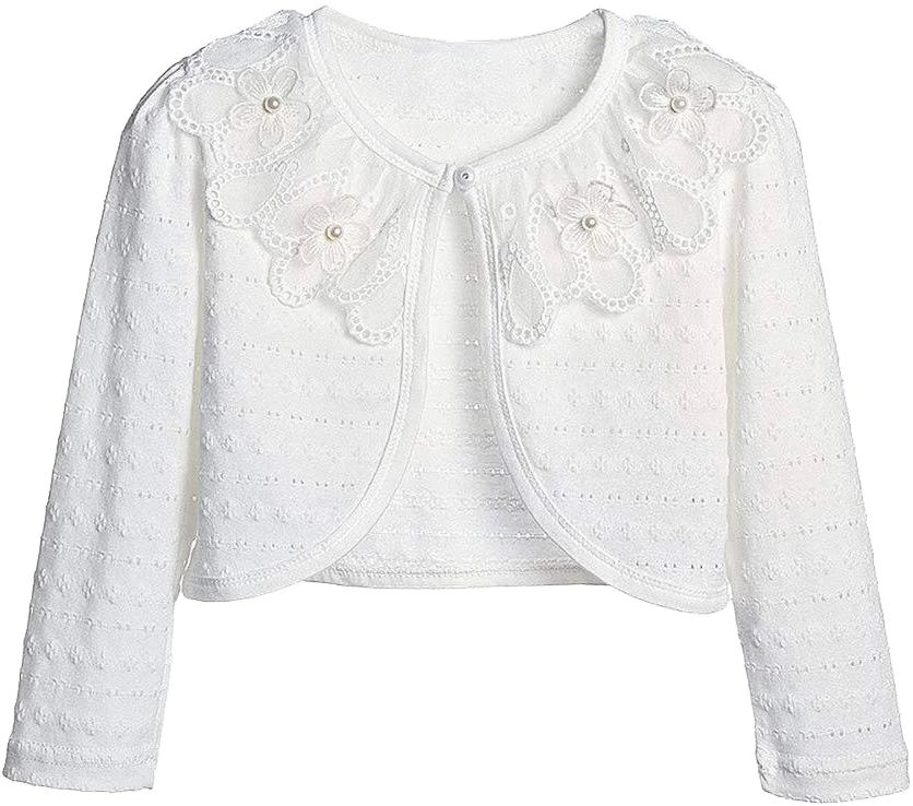 Girl's Lace Long Sleeve Bolero Cardigan Shrug with Pearls